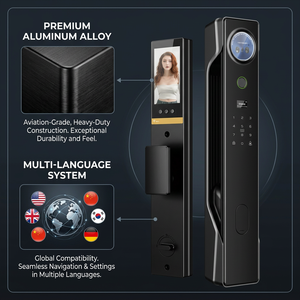 Cerradura Inteligente para Puerta con Video Tuya: Reconocimiento Facial 3D, Intercomunicador con Monitor HD, Huella Dactilar y Acceso Remoto, Aleación de Aluminio Negro - Product Image 4