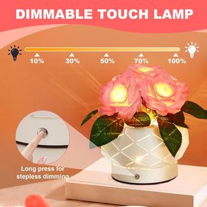 Rechargeable Cordless Roses Flower Touch Table Lamp 3-Colour Dimming <b>Small</b> Night <b>Light</b> for Festival Home Decor Housewarming - Product Image 5