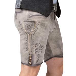 Shorts bavarois en cuir gris pour homme, qualité supérieure, taille mi-haute, brodés, coupe décontractée, style boutonnage. - Product Image 3