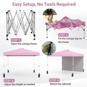 Tenda Pop-up Rosa 3x3 Metri con Borsa con Ruote e 1 Parete Laterale, Riparo Portatile per Esterni - Product Image 4