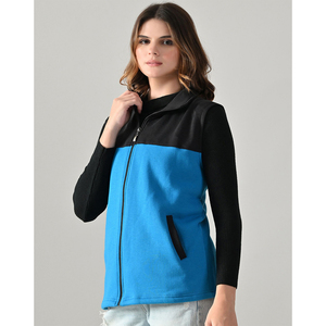 Chaqueta de Forro Polar con Bloques de Color para Mujer, con Capucha y Cierre Frontal, Azul y Negro, Manga Larga, para Otoño - Product Image 2