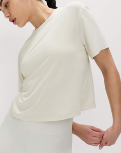 2026 Women's Hot Sale On Cream Crew Neck Short Sleeve Loose Fit Solid Color Cotton T-Shirt Simple Style Yoga <b>Top</b> <b>Low</b> MOQ - Product Image 2