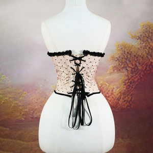 Corset en satin à pois pour femme avec bordure en dentelle, gaine amincissante à maintien moyen, lingerie respirante, bustier - Product Image 5