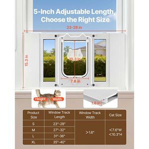 Porte pour chat en aluminium réglable de 23 à 28 pouces pour fenêtre, avec 4 modes de verrouillage sécurisés, verre haute transparence, pour fenêtre haute - Product Image 2