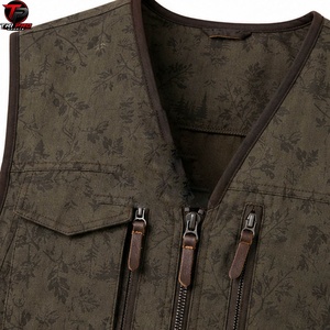 Gilet utilitaire pour homme, vert olive, imprimé, col en V, fermeture éclair intégrale, plusieurs poches zippées, pour la chasse, la pêche, les voyages, respirant et léger - Product Image 2
