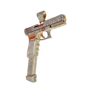 Pendentif personnalisé en argent plaqué or jaune 14 carats avec moissanite véritable taille ronde - Product Image 1