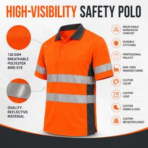 Camiseta Polo Reflectante de Alta Visibilidad para Hombre, Naranja, Poliéster, Ropa de Trabajo, Logotipo Personalizado, Impresión por Transferencia Térmica, Servicio OEM - Product Image 2