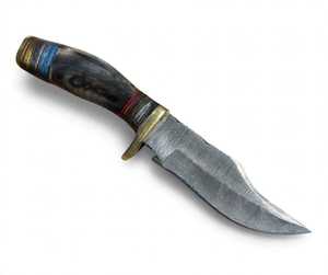 Couteau utilitaire d'extérieur en acier Damas fait main sur mesure, manche en corne de cerf, garde en laiton - Product Image 3