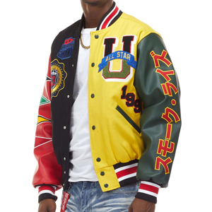 Blouson universitaire personnalisé à col montant, logo frontal, respirant, en coton et laine écologiques, pour homme, hiver, haute qualité, vente chaude - Product Image 4