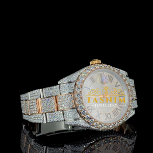 VVS Diamond Men's <b>Watch</b> <b>Black</b> 41mm Analog Glass Sport Business Fashion Stainless Steel Quartz ETA 20mm 2 Tone White Gold Plated - Product Image 2