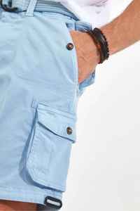 Pantalones Cortos Cargo Azul Claro para Hombre, Cintura Media, Cordón Ajustable, Estilo Casual, Largo Bermuda, Bolsillos, Tela de Algodón Transpirable - Product Image 4
