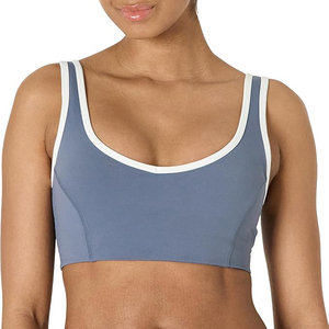 Chic <b>Slate</b> Blue Comfort Scoop Neck Sports Bra with Contrast White Trim for Active Women - Product Image 1