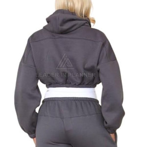 ชุดวอร์มครอปท็อปแบบมีฮู้ดสำหรับผู้หญิง ออกแบบตามสั่ง ขายส่ง หลายสี ระบายอากาศได้ดี เหมาะสำหรับฤดูหนาว ผลิตจากผ้าฝ้าย 100% - Product Image 6