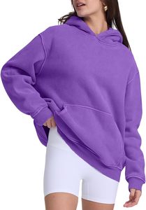 Sudadera con Capucha Extra Grande para Mujer, Color Sólido, 100% Algodón Felpa, Manga Larga, Bolsillos Bordados, Ropa de Invierno - Product Image 2
