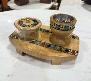 Quemador de incienso de calidad premium con incrustaciones de piedras preciosas, tarro de almacenamiento, bandeja islámica árabe para Bakhoor perfumado, juego de caja con diseño pintado a mano. - Product Image 2