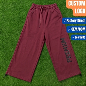 Custom Logo <b>Wide</b> <b>Leg</b> Fleece Winter Sweatpants <b>Men</b> Drawstring Elastic Waist Baggy Fit Cotton Polyester Casual <b>Trousers</b> - Product Image 1
