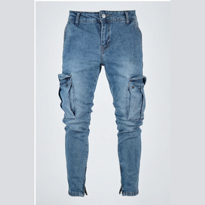 Pantalones Cargo de Mezclilla para Hombre, Corte Slim Fit, Cintura Alta, Estilo Casual Otoñal - Product Image 1