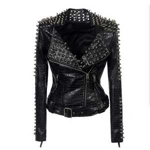 Chaqueta de cuero estilo biker con tachuelas, la más vendida, para mujer, mangas largas, ropa de invierno premium para damas 2026 - Product Image 1