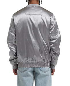 Blouson Bomber en Satin Argenté pour Homme Coupe Classique Fermeture Éclair Couleur Unie Vêtement d'Extérieur Décontracté pour l'Automne - Product Image 5