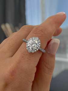 Classic 3CT Round Cut Moissanite Cluster Halo <b>Ring</b> Original <b>925</b> <b>Silver</b> Fine Vintage Style Gift For Girlfriends - Product Image 1