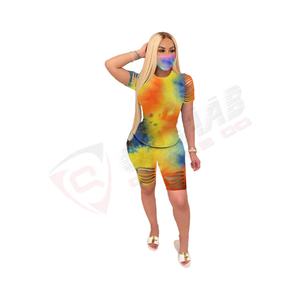 Respirant femmes Tie-Dye ensembles 2 pièces été décontracté à manches courtes surdimensionné dames T-Shirt Gym course Shorts survêtements - Product Image 3
