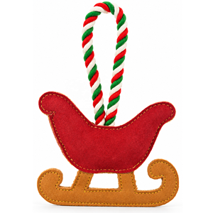 Jouet à mâcher pour chien de Noël de haute qualité, traîneau du Père Noël en daim rouge avec patins marron et poignée en corde festive pour le jeu des animaux de compagnie pendant les fêtes - Product Image 1