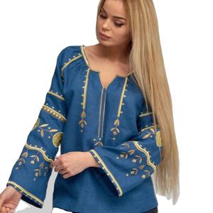 Haut de soirée écologique à col en V longue durée pour filles femmes ukrainiennes avec chemisier de créateur à manches larges brodées - Product Image 1