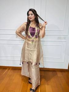 Shivam <b>Women</b> Embroidered Traditional Organza <b>Kurti</b> Co Ord Set Indian Pakistani Salwar Kameez Purple Floral Ethnic Outfit Quick - Product Image 5