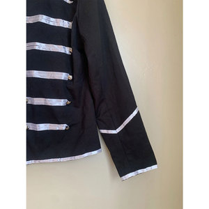 Dark <b>Jacket</b> Coat Black <b>Gothic</b> Rock Punk Moto Contrasting Trim Silver Buttons Wholesale 2026 - Product Image 5