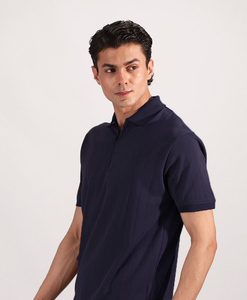 Polo de Algodón Azul Marino para Hombre, Manga Corta, Corte Regular, Color Sólido Informal, Tejido de Punto Transpirable - Product Image 2