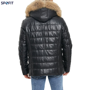 Genuine Leather PU Puffer Jacket With <b>Fur</b> <b>Hood</b> Windproof Down Filled Winter <b>Coat</b> Casual Style Regular Fit - Product Image 4
