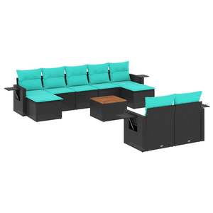Conjunto de Sofá de Jardín de Ratán Sintético Negro con Cojines, 10 Piezas, Muebles de Exterior de Diseño Contemporáneo - Product Image 2