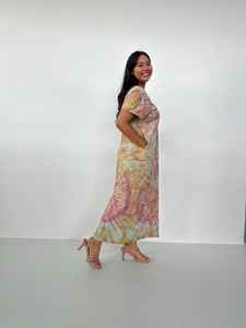 Robe caftan en jersey de coton tie-dye Alisa, style marocain, vêtements de détente pour femmes, robe t-shirt à col en V avec poches - Product Image 4