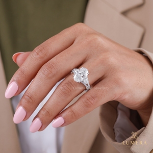 Lab Grown Oval Cut Diamond Engagement <b>Ring</b>, Pave <b>Split</b> Shank <b>Ring</b>, Side Pear Solid Gold Bridal Jewelry For Women Wedding Gift - Product Image 5