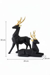Figuras de ciervos negros con astas doradas en poses de pie y acostadas, estatuas decorativas para encimeras y mesas. - Product Image 4