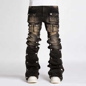 กางเกงยีนส์ทรงหลวมขากว้างสำหรับผู้ชาย ใส่สบาย ระบายอากาศได้ดี เป็นมิตรกับสิ่งแวดล้อม ทรงเข้ารูป สีซีด กางเกงเดนิม ผู้ผลิต OEM กางเกงคาร์โก้สำหรับทุกเพศ - Product Image 4