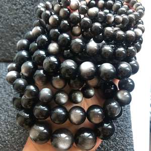 Cuentas de obsidiana plateada natural sin tratar, redondas, sueltas, media hebra, para la fabricación de joyas y manualidades. - Product Image 6