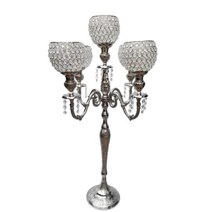 Metal shiny finished Tall <b>Candelabra</b> with 5 Crystal Votives Holder Elegant design Silver Plated aluminum Handmade <b>Candelabra</b> for - Product Image 6