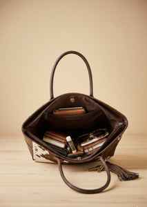 Bolso Tote de Cuero Genuino de Primera Calidad con Pelo, Bolso de Moda para Mujer, Bolso de Compras con Cierre de Cremallera, Portátil LHTB-0028 - Product Image 3