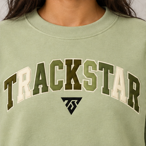 Women's Light Olive Multicolor Varsity Letter <b>Crewneck</b> Sweatshirt Oversized Long Sleeve Custom Logo Pullover Wholesale - Product Image 6