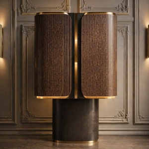 Meuble Bar Moderne Luminara Reserve avec Panneaux Personnalisables, Finition Peinture PU, Écologique, Durable, Compartiments en Acier Inoxydable - Product Image 1