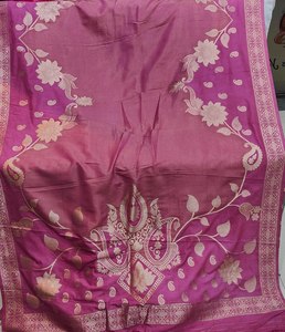 Sari de Tela Chainya Teñido a Mano con Brillo, Tejido Floral Zari, Adorno de Cordoncillo Dori Hecho a Mano, de Primera Calidad, para Fiestas y Bodas - Product Image 1