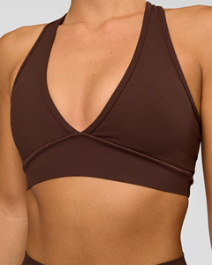 Women's Deep V-<b>Neck</b> <b>Halter</b> Sports <b>Bra</b> Solid Color Yoga Fitness Seamless Breathable Medium Support Spandex Polyester - Product Image 5
