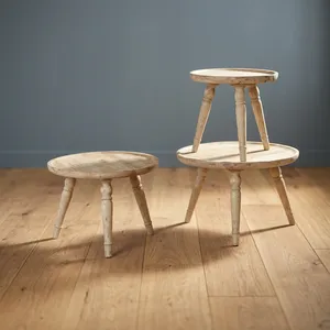 Mesas de centro rústicas de madera con tapas redondas y patas cónicas para muebles de sala de estar - Product Image 1