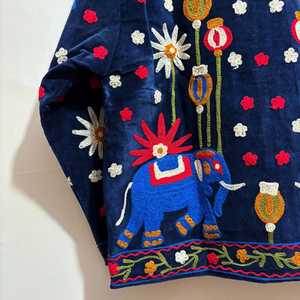Personalized Unisex <b>Gift</b> Velvet Blue Suzani <b>Elephant</b> Embroidered Jacket Bohemian Reversible Coat Winter Floral Outerwear - Product Image 4