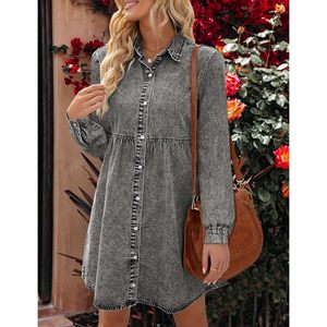 2025 <b>Women's</b> Babydoll Floral <b>Jean</b> Dress Simple Design Casual Summer Maxi Length with Front Logo Sexy Long Sleeves - Product Image 5