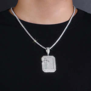 Colgante de Cruz con Incrustaciones de Moissanita, Plata, Joyería Hip Hop para Raperos - Product Image 1