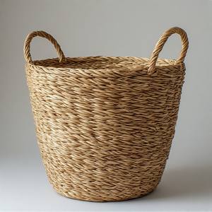 Panier en jonc de mer artisanal, écologique et durable avec poignées pour le rangement de la cuisine et de la salle de bain, décoration moderne et traditionnelle - Product Image 4