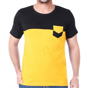T-shirt décontracté en jersey de coton à manches courtes et col rond pour homme, motif têtes de mort tricotées noir et jaune, séchage rapide, anti-boulochage - Product Image 1