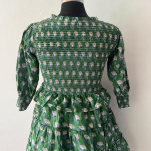 Womens 100% Cotton Hand <b>Block</b> <b>Print</b> Bobbin Dress Knee Length Smocked Boho Dress Tiered Summer Dress hand <b>block</b> pure cotton dress - Product Image 5